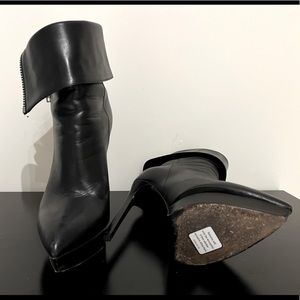 Authentic Saint Laurent Stiletto Leather Ankle Boots w/ Side Zipper & Platform